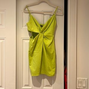 Zara bright green mini dress with cutout (small)